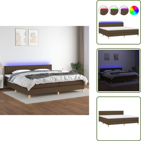 Sommier à lattes de lit matelas et LED Marron foncé 200x200 cm - Sommier Tapissier - Lit Plateforme - Lit Avec Rangement - Matelas À Ressorts Ensachés - Têtière Ajustable (1/5)