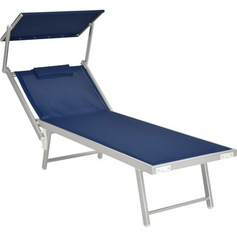 LETTINO MARE IN ALLUMINIO BLU CON PARASOLE E CUSCINO 183CM TELO TEXILENE (1/5)