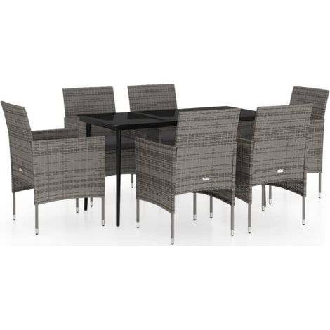 Maison Exclusive - 7-tlg. Garten-Essgruppe mit Kissen Grau und Sc