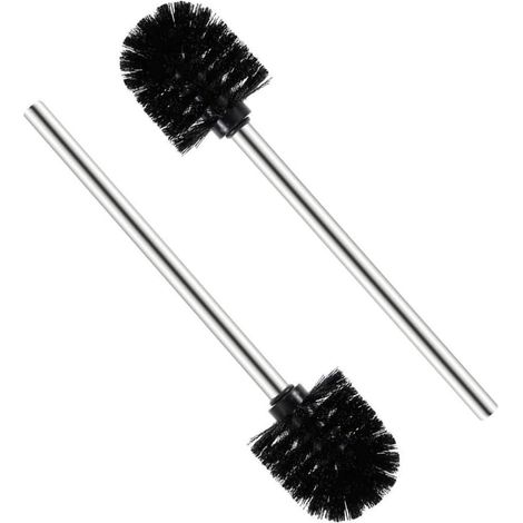 Lot de 2 brosses WC noires de 7,5 cm de diamètre, têtes de brosse amovibles, brosse WC avec manche en acier inoxydable (1/5)
