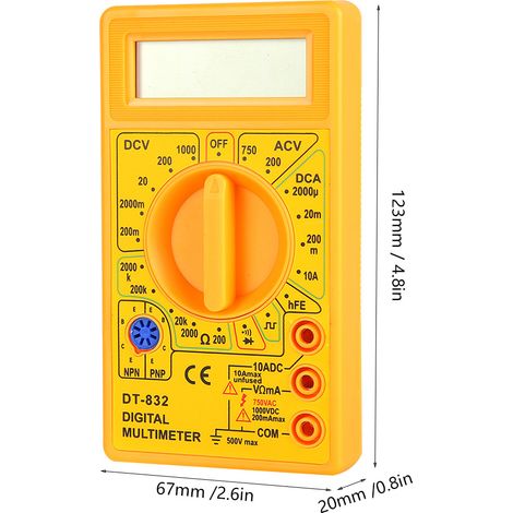DT832 Einsteiger-Digitalmultimeter mit Digitalanzeige und Summer (gelb) (1/5)