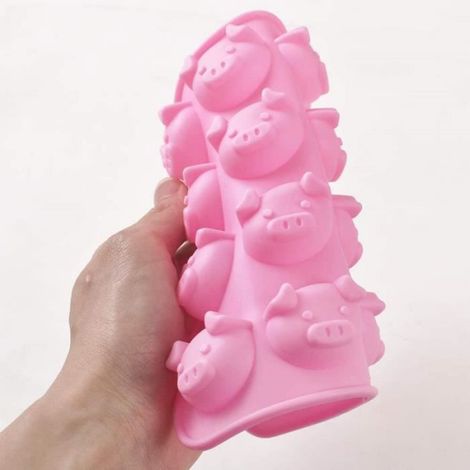 Lot de 4 moules, visage de cochon, silicone alimentaire, résistant -40°C à 230°C, pour chocolat et gelée (1/4)