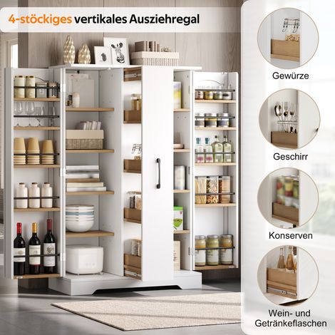 Armoire de cuisine blanche avec étagère à épices, placard spacieux à double porte, tiroir vertical sur 4 niveaux, tablettes réglables, design moderne – 120 x 78 x 35 cm (1/5)