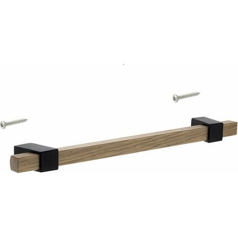 – Poignée de meuble en bois chêne laqué 192mm – Fixation noir mat – Design chic haut de gamme – Installation facile avec vis (1/4)