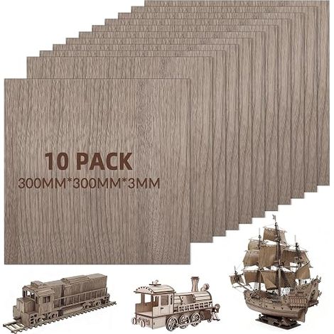 Lote de 10 Contrachapados, 300x300x3mm, Contrachapado de Nogal (1/5)