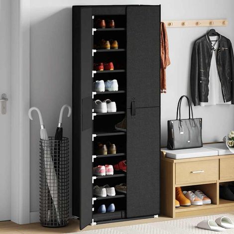 Meuble à chaussures noir, 60 x 30 x 166 cm, tissu (1/5)