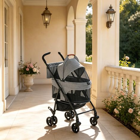 Poussette pour chien 3 en 1 avec cadre pliable amovible.
