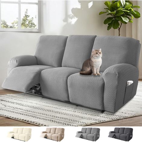 Housse pour Fauteuil Relax Electrique, 8 Pièces Housse de Fauteuil Extensible, Housse de Fauteuil 3 Place, Protege Fauteuil avec Protège-Accoudoirs et Poche (Gris Clair) (1/5)