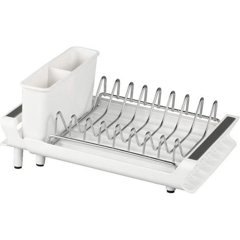 Abtropfgestell für Geschirr – Abtropfgestell für die Arbeitsplatte – Abtropfgestell mit Abtropfschale – Klappbares Abtropfgestell – Abtropfgestell mit Besteckhalter – Weiß (1/5)