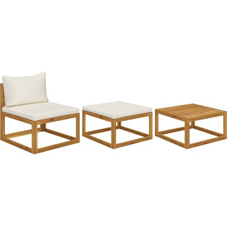 Salon de jardin 3 pcs,Mobilier de terrasse,Table et Chaise pour Relax avec coussins crème Bois d'acacia solide -YZ194298 (1/5)