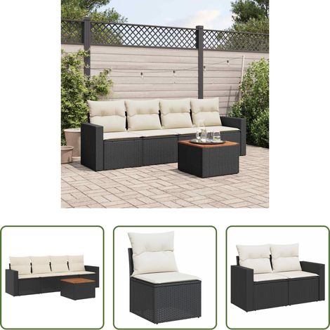 vidaXL Rattanmöbel - 5-tlg. Garten-Sofagarnitur mit Kissen Schwarz Poly Rattan (1/5)