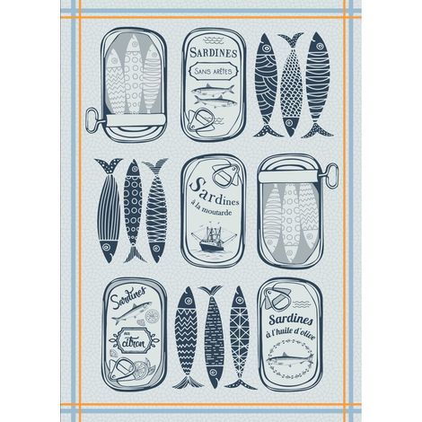 Torchon en coton sardines cuisine Bleu Marine 50x70 cm