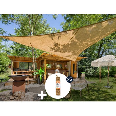 Voile d'ombrage Naturelle Jute Triangulaire 3,60 m + 2 cordes fibre de coco 12 m - Jardiline