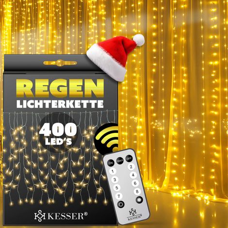 KESSER® Catena di luci a pioggia con telecomando - 8 effetti luminosi - timer - decorazione con catena di pioggia per interni ed esterni per feste natalizie  bianco caldo / 400 LED