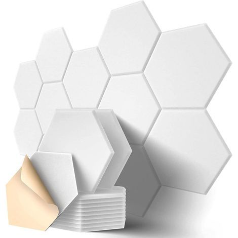 Panneaux Acoustiques Hexagonal Auto-Adhésif, 12 Pack Mousse Acoustique Haute Densité pour la Décoration Mur/Porte/Plafond et le Traitement Acoustique, Insonorisation Phonique Mur (30x26x0.9cm) (1/4)