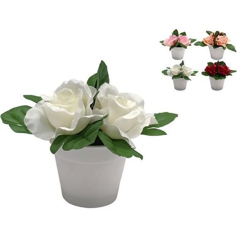 TrAdE Shop Traesio - Set 12 Pz Piantina Di Rose Artificiale Con Vaso Rotondo Bianco In 4 Colori 659298 - (1/3)