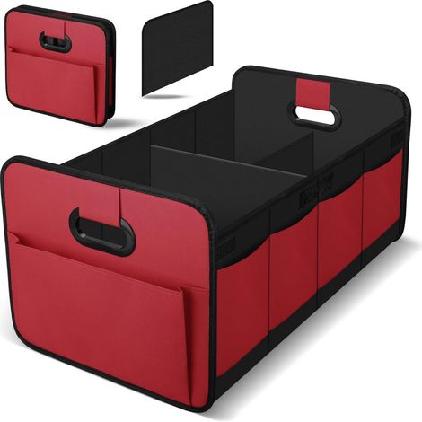 Organisateur de coffre pliable rouge avec poignées et compartiments (1/5)