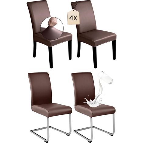 Stuhlhussen 4er Set Kaffeebraun PU Leder, elastisch & wasserdicht (1/5)