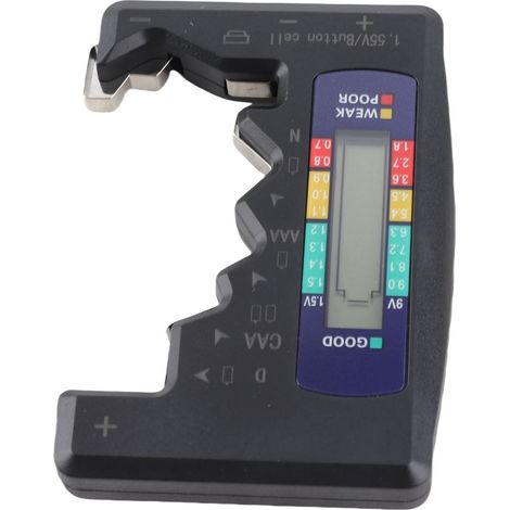 Testeur de capacité de piles numérique universel DCN AAA AA 9V 1,5V (analyseur de piles boutons, noir) (1/5)