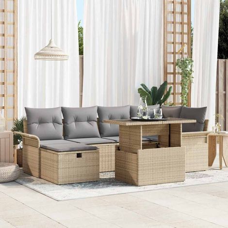 Conjunto de sofás de jardín 7 uds. Beige ratán sintético vidaXL (1/5)