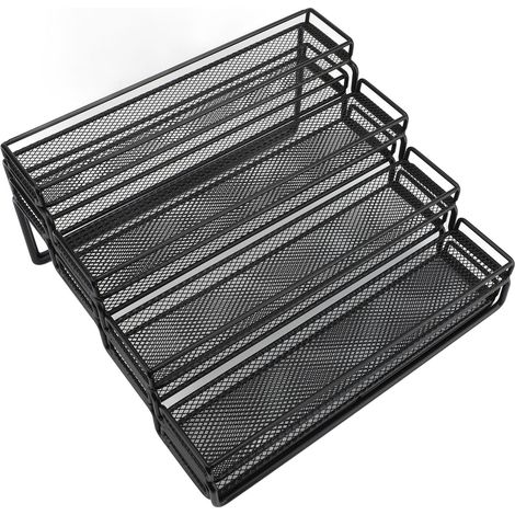 Range spice rack 4 niveaux extensible en fil de fer stable séparable étagère marche pour cuisine comptoir placard rangement épices cosmétiques (1/5)