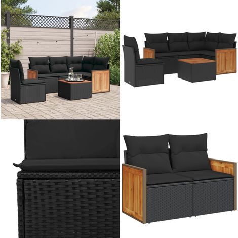 6-tlg. Garten-Sofagarnitur mit Kissen Schwarz Poly Rattan - Gartenmöbel - Outdoor Möbel - Rattan Gartenmöbel - Lounge Set - Esstisch - Home & Living (1/5)