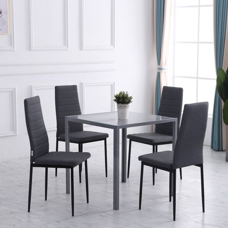 Juego de 4 sillas tapizadas para salón o comedor, sillas de cocina modernas, en metal y tela gris.
