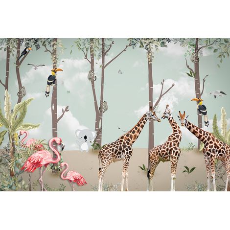 Papier peint panoramique Enfants - Animaux de la Jungle - 480 cm x 320 cm (1/2)