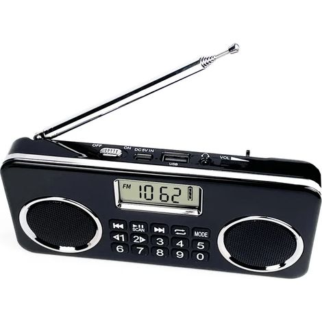 Mini radio FM portable avec deux haut-parleurs, écran LED, Bluetooth sans fil, haut-parleur 5,3 pouces, lecteur de musique, compatible avec les dossiers, les cartes TF et l'interface USB. (1/5)