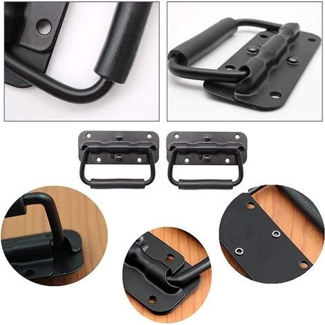 Federbelasteter Koffergriff, 2-teiliger Klappgriff, Flightcase-Griff, Klappgriff aus Metall, Werkzeugkasten-Federgriff, 120 mm (Schwarz) (1/4)