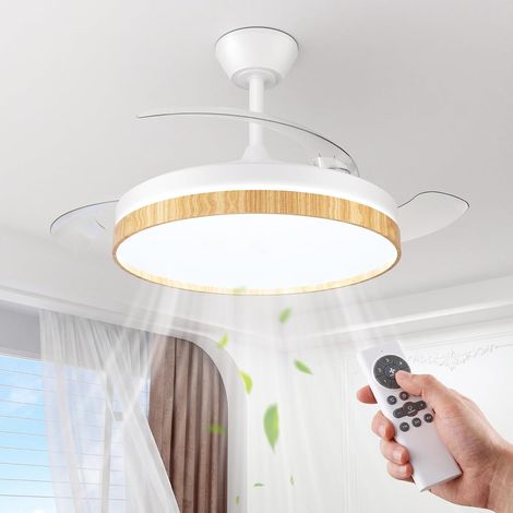 Ceiling light with fan, ceiling fan with lighting, application and remote control, wood