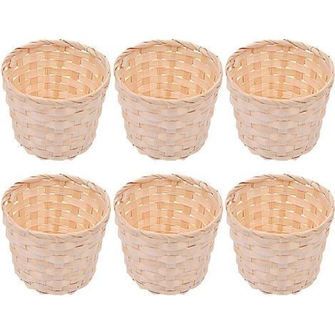 Set aus 6 handgeflochtenen Aufbewahrungskörben aus Holz für Büro oder andere Kleinigkeiten. – 7,50 x 7,50 x 6,00 cm – Wie abgebildet (1/4)