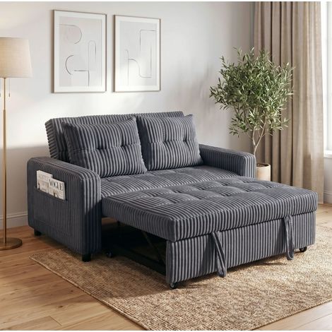 Divano letto 2 posti in velluto a coste grigio scuro OKWISH (1/5)