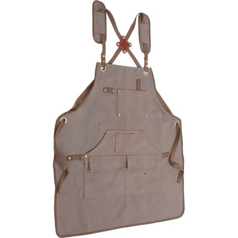 Tablier de Travail en Toile -Long Unisexe à Dos Croisé avec Poches Multiples Ajustable Couleur Kaki Longueur 75 CM pour Jardinage Menuiserie et Bricolage Professionnel (1/5)