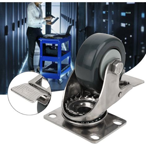 Roue de frein en polypropylène de 10 cm (4 pouces), roulette universelle, support en acier inoxydable 304, roulette pivotante silencieuse, capacité de charge de 70 kg (154,3 lb). (1/5)