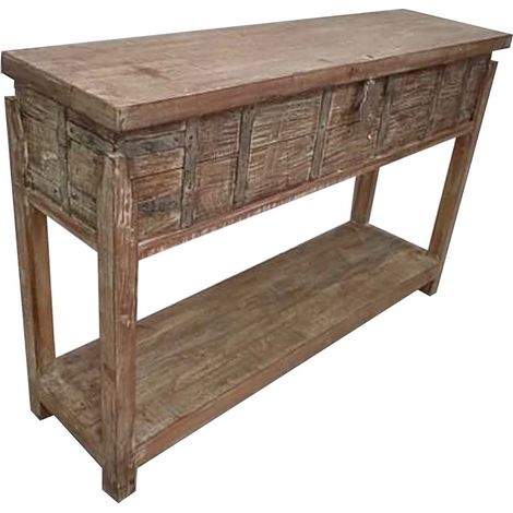 Recibidor de madera acabado artesanal marrón 144x39x93h cm