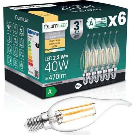 Ampoule LED E14 - 2,2 W - 470 lm - 2700 K - Filament 360° - Lot de 6 (1/5)