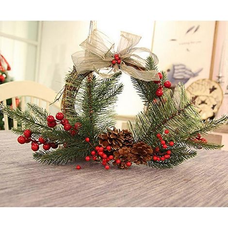 EVAGO Weihnachtskranz aus rotem Schaumstoff mit roten Früchten und Blättern, verziert mit Tannenzapfen und einer Schleife aus Spitze (1/5)