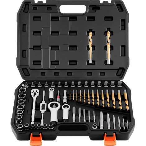 VEVOR Bolzenausdreher-Set 63-tlg. Schraubenausdreher mit Muttern- und Bolzenausdrehern & Mutternsprengern & Gewindebohrern & Bohrern & Schraubenschlüsseln & Adaptern & Tragkoffer, Mutterausdreher (1/5)