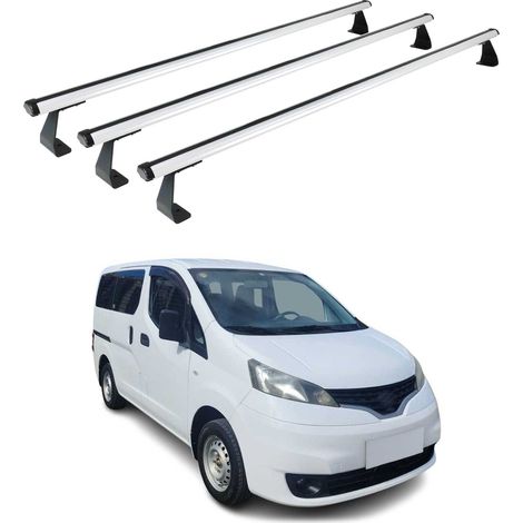 OMAC Heavy Duty Dachträger Querträger kompatibel mit Nissan NV200 2009-2020 – 3 Stangen – Aluminium Silber