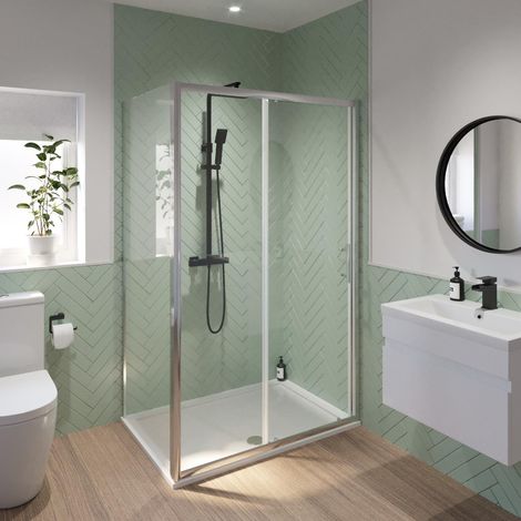 1400 x 800mm Sliding Shower Door & Side Panel Enclosure 6mm Glass Screen Framed (1/5)