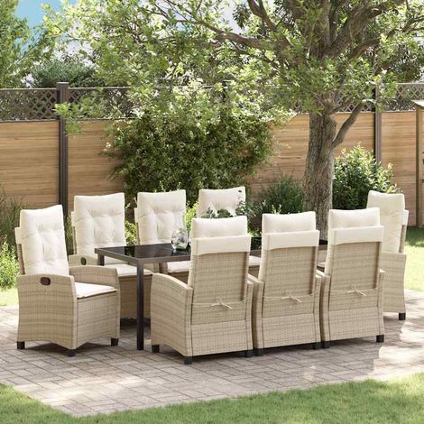 vidaXL Set da Pranzo per Giardino con cuscino 9 pcs Beige polyrattan (1/5)