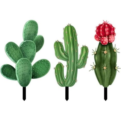 3 pièces Cactus décoratifs, acrylique haute qualité, design stéréoscopique, blanc, pour jardin et balcon (1/4)