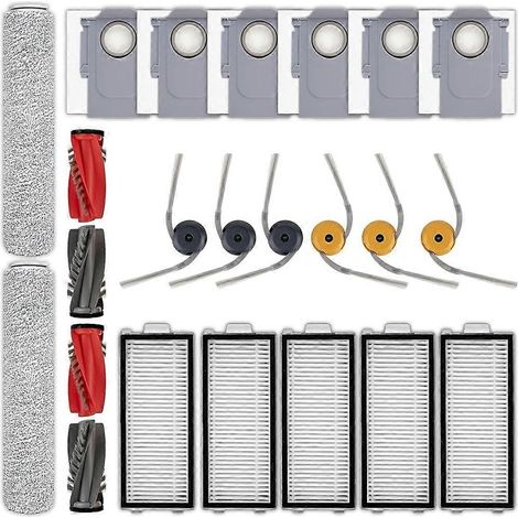 Kit d'accessoires de rechange (23 pièces) pour Qrevo Curv 2 Flow : pièces principales, brosses latérales, filtres, rouleau de balai et sacsozo-AquaForge (1/5)