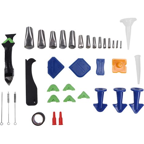 Pistolet à calfeutrer avec couteau crochet, lames en acier inoxydable, buses silicone, raclette à joint, pinceau de finition pour scellant, kit d'outils de jointoiement (1/5)