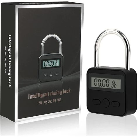 Smart Time Lock Max 99h Verrou Temporisé avec Écran LCD USB Rechargeable Cadenas de Sécurité Robusté Métal Verrou Électronique Minuteur (Noir) (1/5)