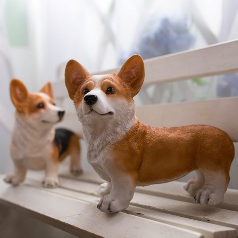 Estatua de perro Corgi en miniatura, colorida, de resina, elegante decoración para oficina y jardín [Estatua de perro] + [Adorno de Corgi] + [Miniatura colorida] + [Elegante decoración para oficina y  (1/4)