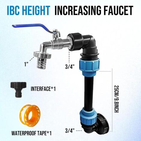 Robinet IBC Col de Cygne 3/4", Adaptateur IBC S60x6 en Laiton, Robinet de Sortie pour Cuve 1000L Réservoir d’Eau de Pluie, Robinet Extérieur Jardin (1/4)