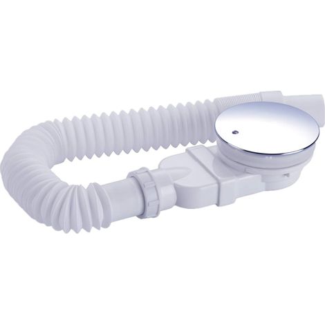 Duschrinne 90 mm, extra flach, Ablaufloch für Duschwanne, Siphon mit Anti-Geruchs-System, Haarsieb, flexibler Schlauch, Chromabdeckung，weiß, einteilig