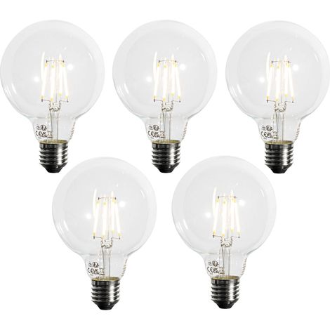 LUEDD Lot de 5 Ampoule LED E27 à intensité variable G95 5W 450 lm 3000K